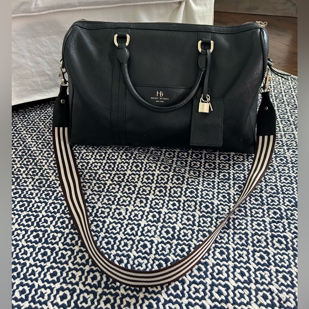 Henri Bendel Saffiano Black Leather Duffle Bag